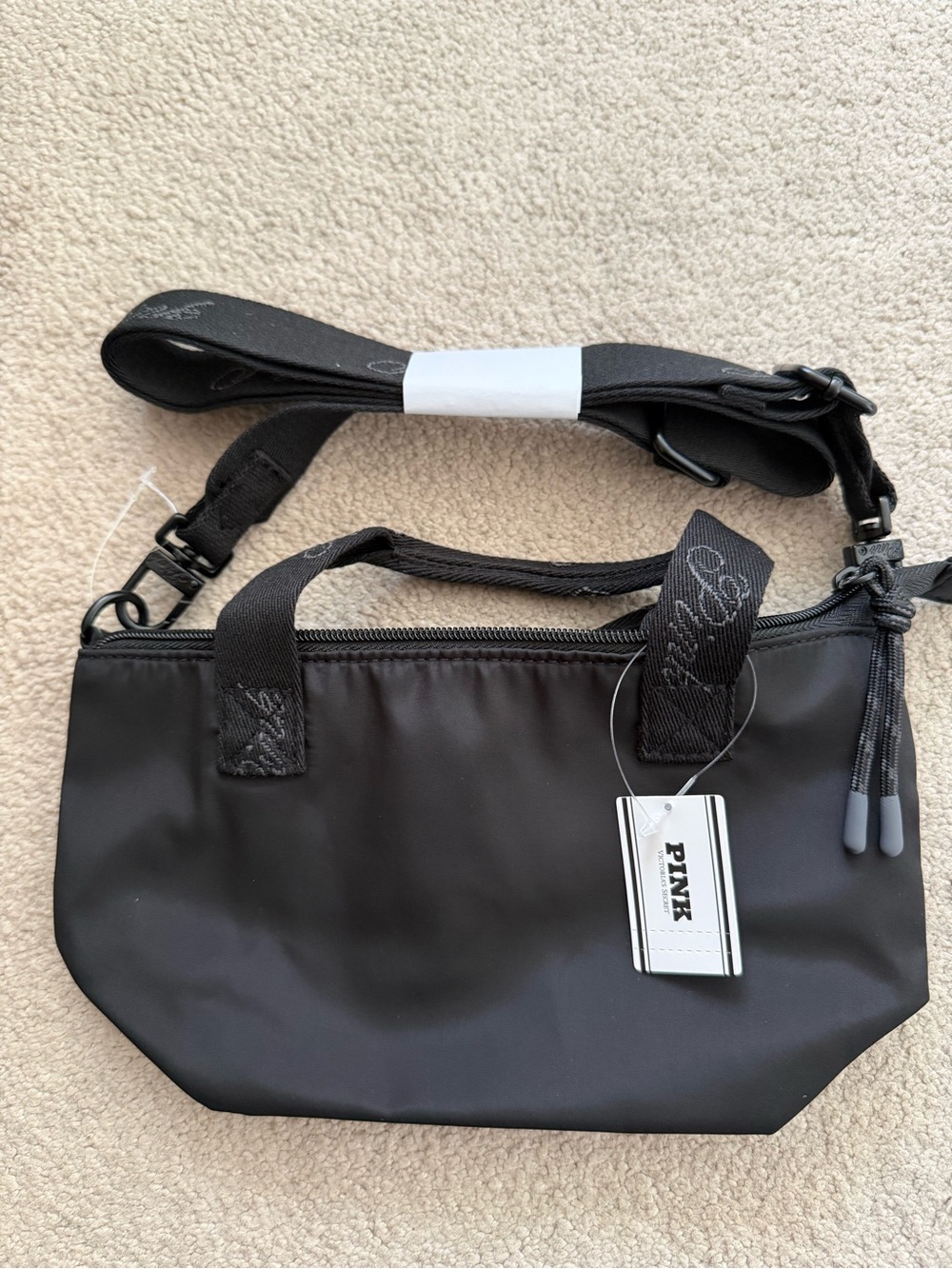 NWT! Victoria's Secret Pink Mini Crossbody Nylon Tote Bag Black